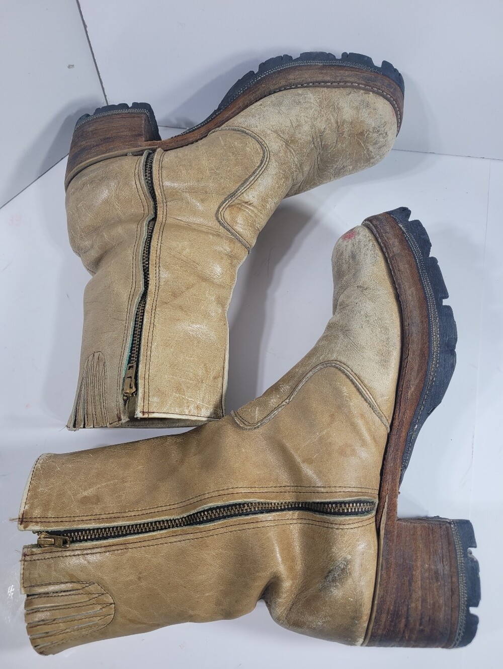 VTG 70s Frye Black Label Campus Banana Short Boots Leather Square Toe 7.5 D - Picture 16 of 16